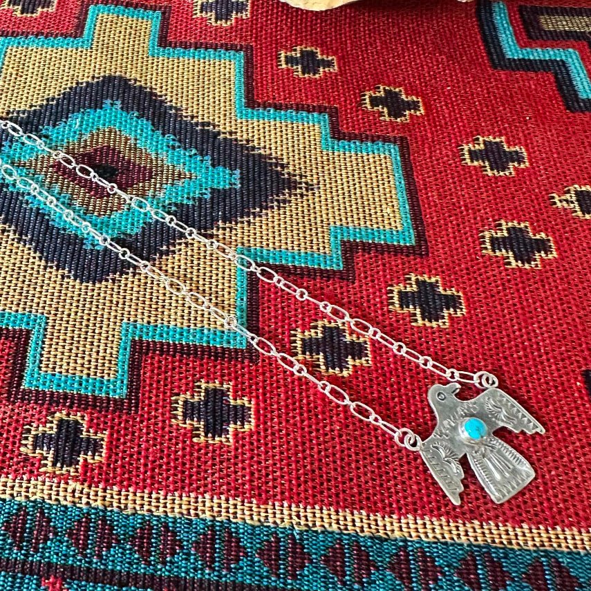Sterling Silver & Turquoise Thunderbird Necklace by LP - Native American Jewelry LP