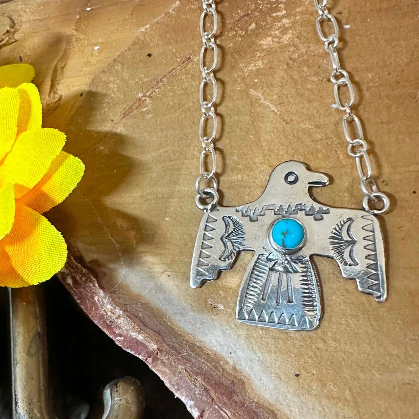 Sterling Silver & Turquoise Thunderbird Necklace by LP - Native American Jewelry LP