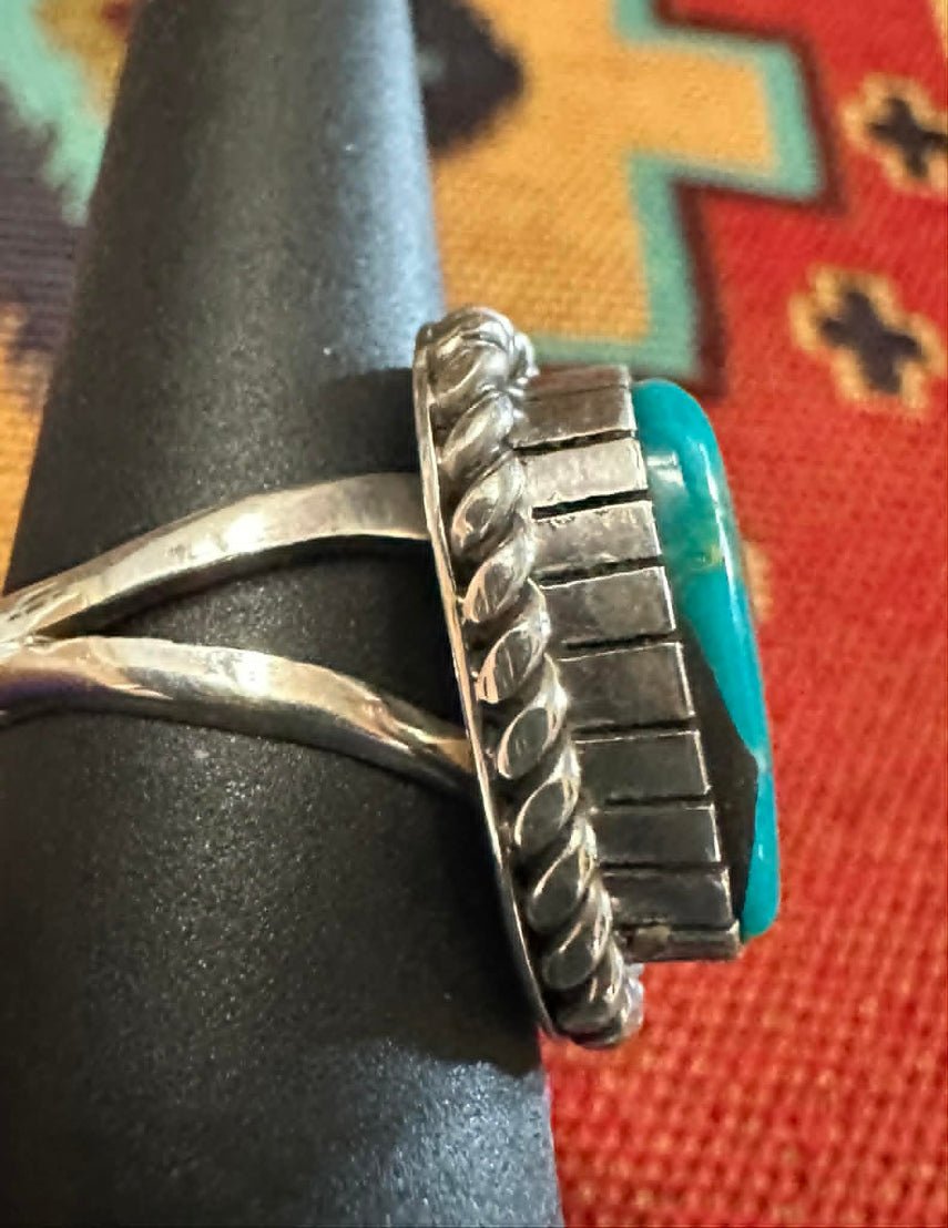 Sterling Silver Turquoise Triangle Shape size 7.5 Ring by Walter Vandever - Native American Jewelry Walter Vandever (WBV)