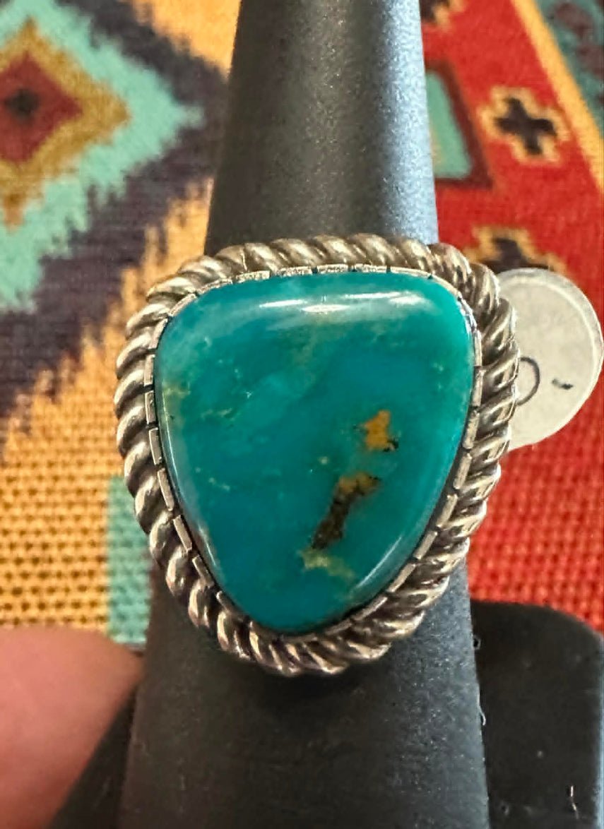 Sterling Silver Turquoise Triangle Shape size 7.5 Ring by Walter Vandever - Native American Jewelry Walter Vandever (WBV)