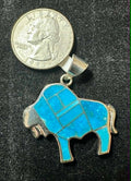 Sterling Silver Turquoise Zuni Inlay Buffalo Pendant by Silversmith (W) - Native American Jewelry Supersmith (W)