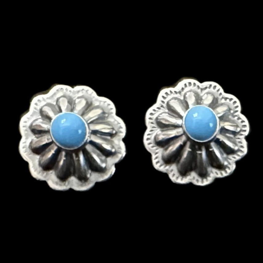 Sterling Silver Turquoise mini Concho Stud Earrings - Native American Jewelry Rockin' M Leathers