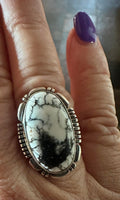 Sterling Silver White Buffalo Ring size 7.5 by Norvin Johnson - Native American Jewelry Norvin Johnson