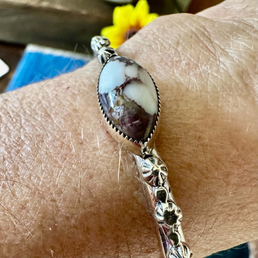 Sterling Silver Wild Horse Stone Cuff Bracelet 6.5" - Native American Jewelry Indigenous Made