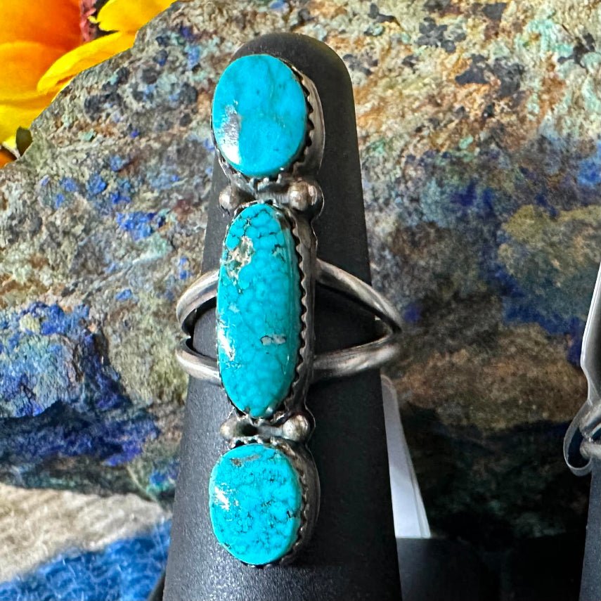 Sterling Silver and 3 Stone Turquoise Ring by Nora Whitegoat - Native American Jewelry Nora Whitegoat