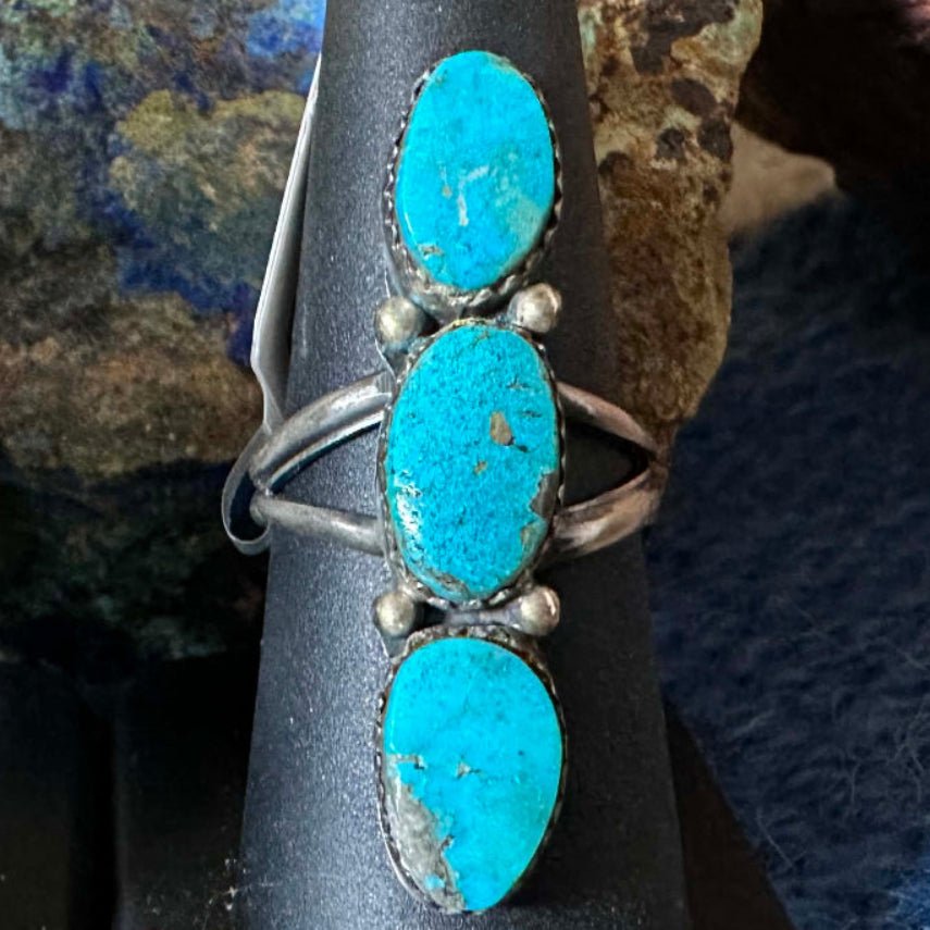 Sterling Silver and 3 Stone Turquoise Ring by Nora Whitegoat - Native American Jewelry Nora Whitegoat