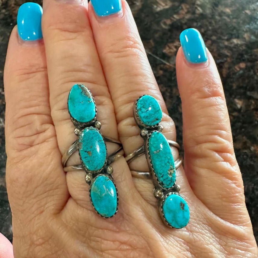 Sterling Silver and 3 Stone Turquoise Ring by Nora Whitegoat - Native American Jewelry Nora Whitegoat