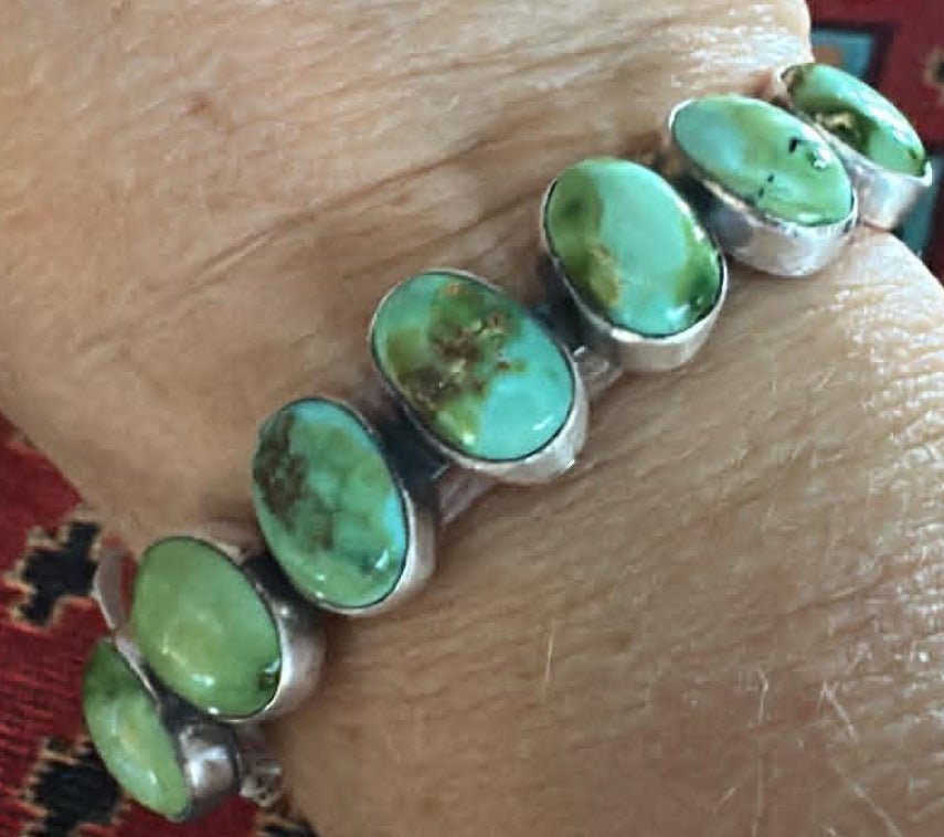 Sterling Silver and 7 Stone Sonoran Gold Stacker Bracelet by Tom Lewis - Native American Jewelry Tom Lewis