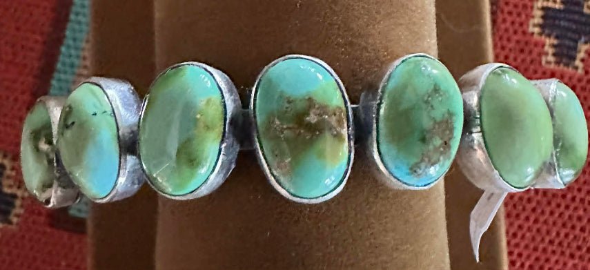 Sterling Silver and 7 Stone Sonoran Gold Stacker Bracelet by Tom Lewis - Native American Jewelry Tom Lewis