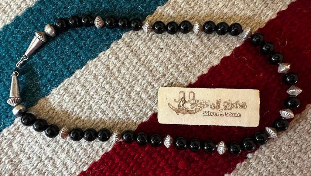 Sterling Silver and Black Onyx Beaded Necklace by Fred Archuleta - Native American Jewelry Fred Archuleta