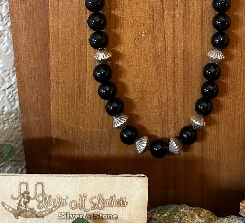 Sterling Silver and Black Onyx Beaded Necklace by Fred Archuleta - Native American Jewelry Fred Archuleta