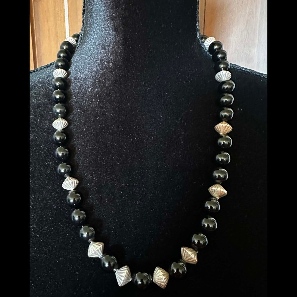 Sterling Silver and Black Onyx Beaded Necklace by Fred Archuleta - Native American Jewelry Fred Archuleta