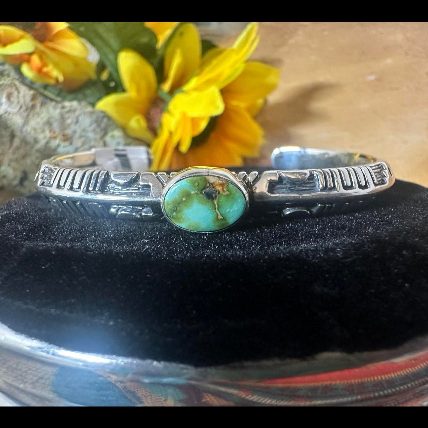 Sterling Silver and Center Stone Sonoran Gold Bracelet by DS - Native American Jewelry DS
