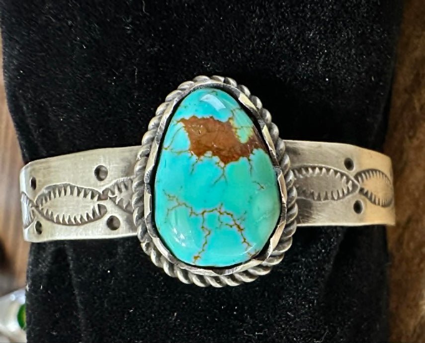 Sterling Silver and Center Teardrop Kingman Bracelet by Rosalie Paxton - Native American Jewelry Rosalie Paxton