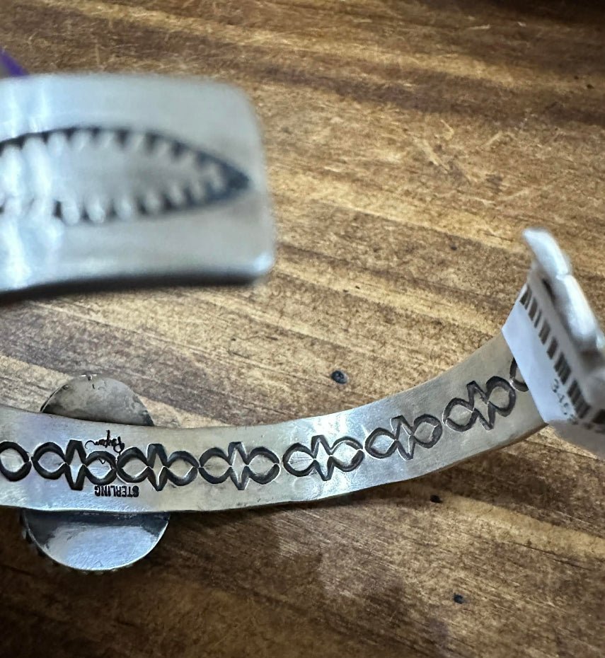 Sterling Silver and Center Teardrop Kingman Bracelet by Rosalie Paxton - Native American Jewelry Rosalie Paxton