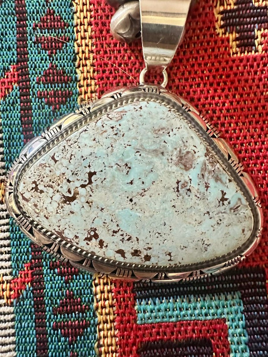 Sterling Silver and Dry Creek Turquoise Pendant by Larry M Yazzie - Huge! - Native American Jewelry Larry M. Yazzie