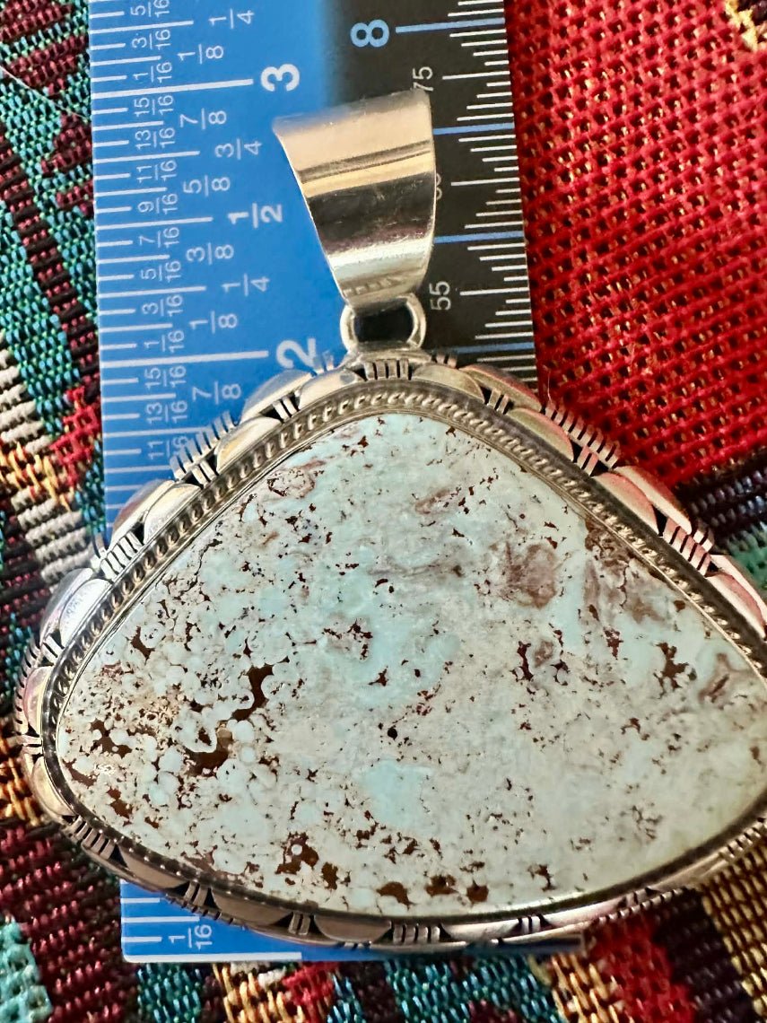 Sterling Silver and Dry Creek Turquoise Pendant by Larry M Yazzie - Huge! - Native American Jewelry Larry M. Yazzie