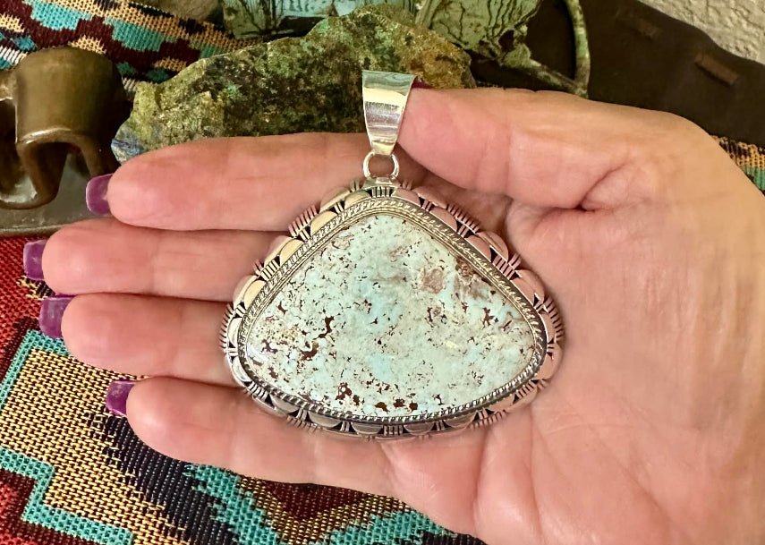 Sterling Silver and Dry Creek Turquoise Pendant by Larry M Yazzie - Huge! - Native American Jewelry Larry M. Yazzie