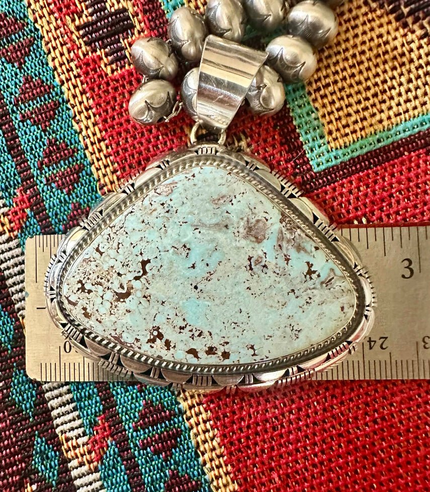 Sterling Silver and Dry Creek Turquoise Pendant by Larry M Yazzie - Huge! - Native American Jewelry Larry M. Yazzie