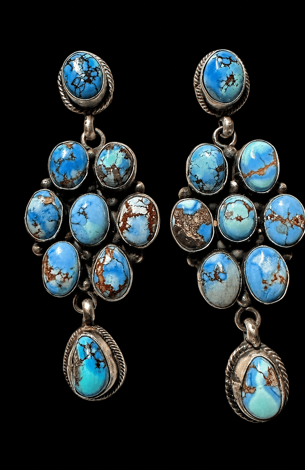 Sterling Silver & Golden Hills Cluster Dangle Earrings by Running Brave - Native American Jewelry