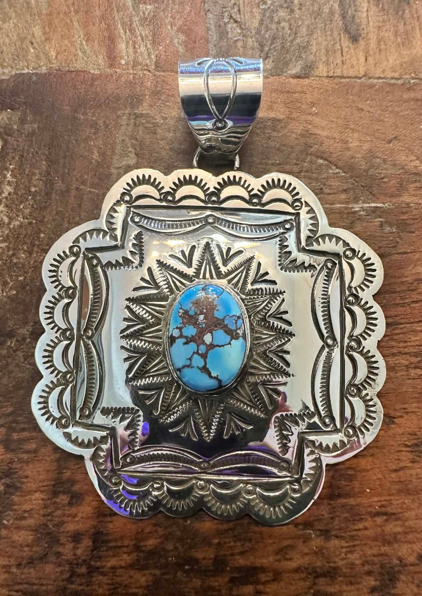 Sterling Silver and Golden Hills Concho Pendant by Arnold Blackgoat - Native American Jewelry Arnold Blackgoat