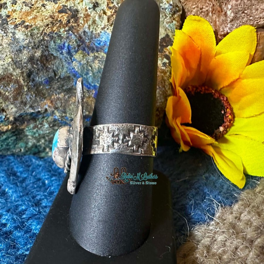 Sterling Silver and Turquoise Naja Ring by Delbert Arviso - Native American Jewelry Delbert Arviso