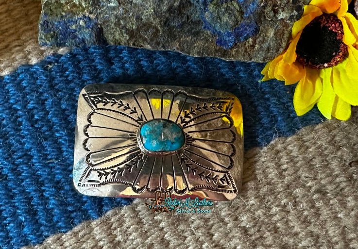 Sterling Silver and Kingman Turquoise Belt Buckle by Joan Begay - Native American Jewelry Joan Begay