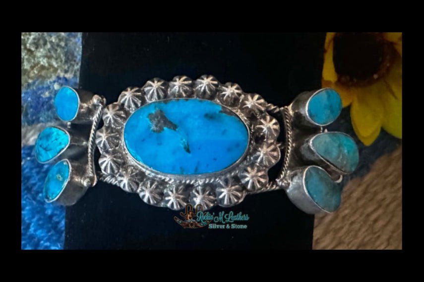 Sterling Silver and Kingman Turquoise Cuff Running Bear - Native American Jewelry Running Bear
