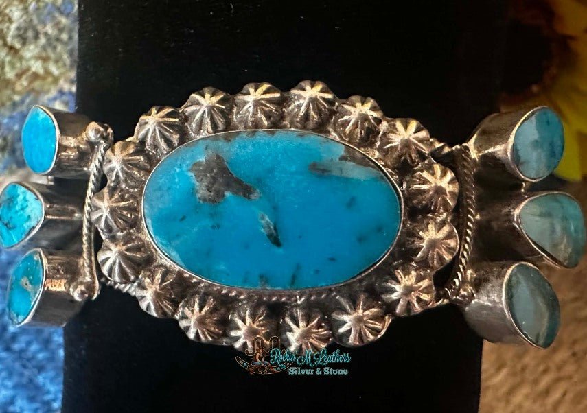 Sterling Silver and Kingman Turquoise Cuff Running Bear - Native American Jewelry Running Bear