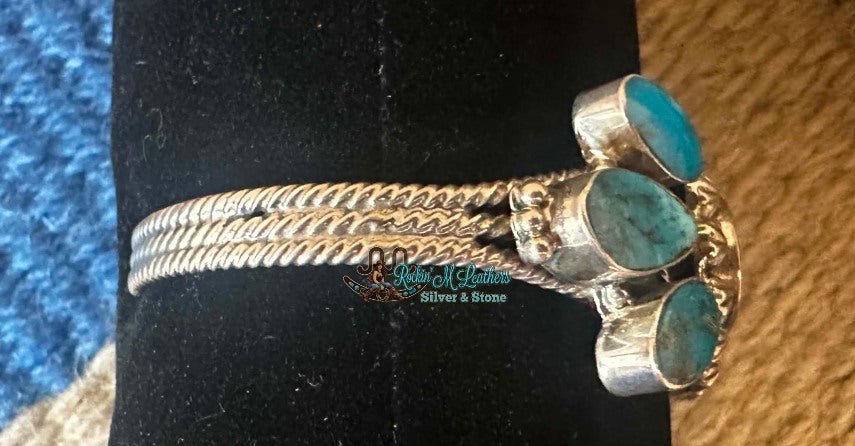 Sterling Silver and Kingman Turquoise Cuff Running Bear - Native American Jewelry Running Bear