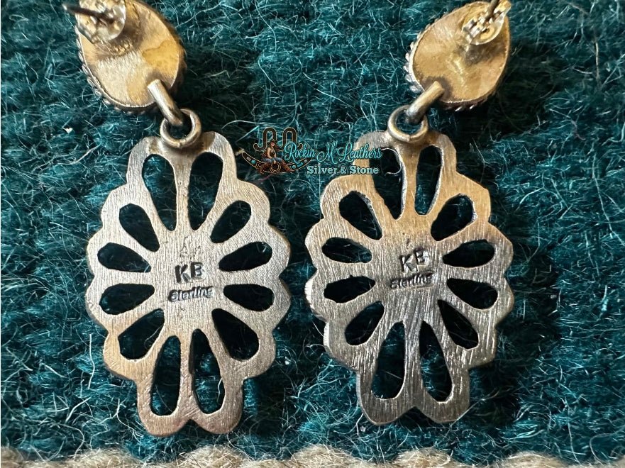 Sterling Silver and Kingman Turquoise Floral Dangle Stud Earrings by Kevin Billah - Native American Jewelry Kevin Billah