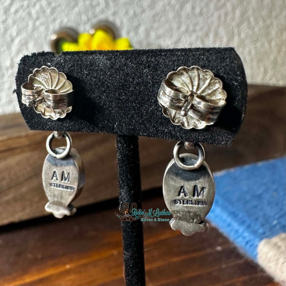 Sterling Silver and Kingman Turquoise Stud Earrings by A. Martin - Native American Jewelry A. Martin