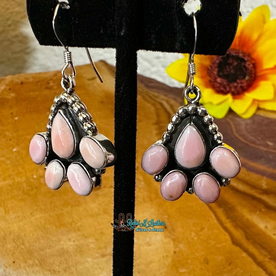 Sterling Silver and Pink Concho Cluster Dangle Earrings by Gary Shorty - Native American Jewelry Gary Shorty