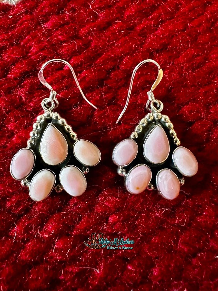 Sterling Silver and Pink Concho Cluster Dangle Earrings by Gary Shorty - Native American Jewelry Gary Shorty