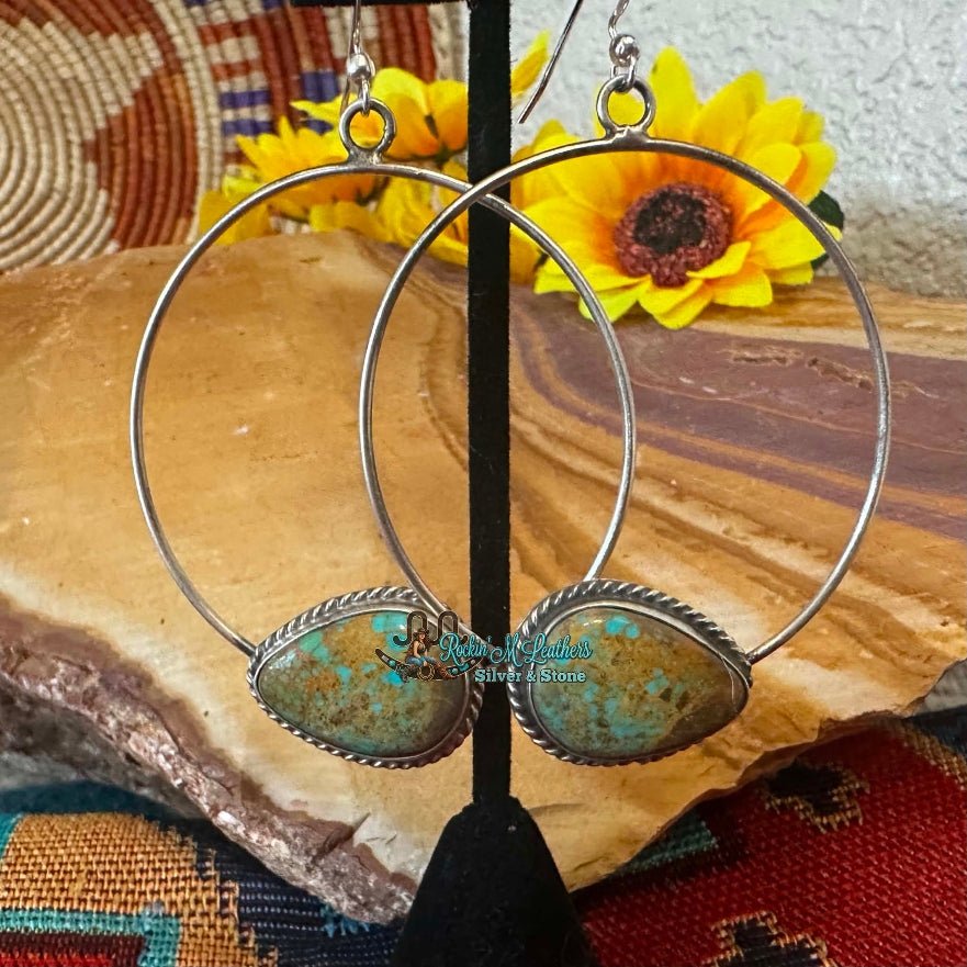 Sterling Silver and Royston Dangle Hoop Earrings by Elouise Kee - Native American Jewelry Elouise Kee