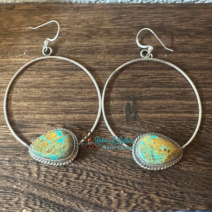 Sterling Silver and Royston Dangle Hoop Earrings by Elouise Kee - Native American Jewelry Elouise Kee