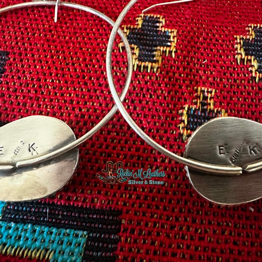 Sterling Silver and Royston Dangle Hoop Earrings by Elouise Kee - Native American Jewelry Elouise Kee