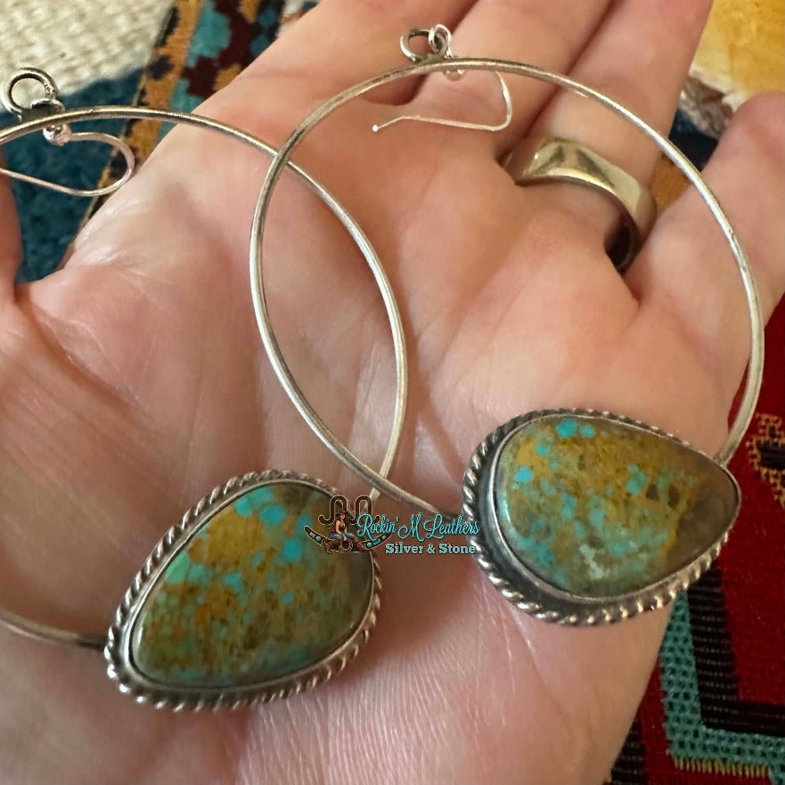 Sterling Silver and Royston Dangle Hoop Earrings by Elouise Kee - Native American Jewelry Elouise Kee