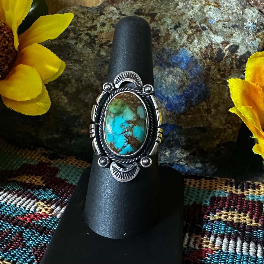 Sterling Silver and Sonoran Gold Ring by Running Bear 7.5 - Native American Jewelry Running Bear