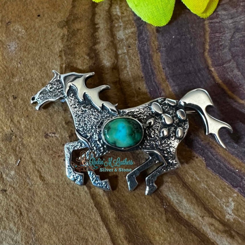 Sterling Silver and Sonoran Gold Running Horse Pin - Hallmarked - Native American Jewelry Indigenous Artist