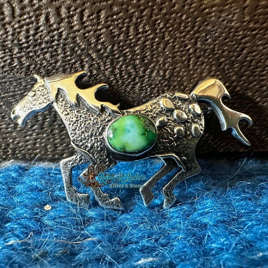 Sterling Silver and Sonoran Gold Running Horse Pin - Hallmarked - Native American Jewelry Indigenous Artist