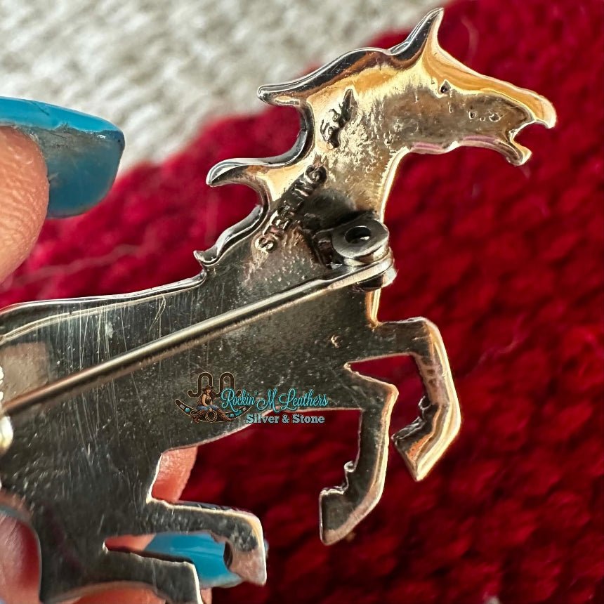 Sterling Silver and Sonoran Gold Running Horse Pin - Hallmarked - Native American Jewelry Indigenous Artist