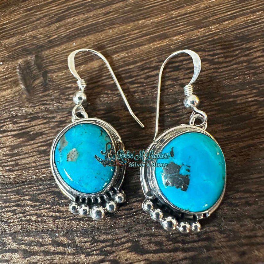 Sterling Silver and Turquoise Danfle Earrings by Renell Perry - Native American Jewelry Renell Perry