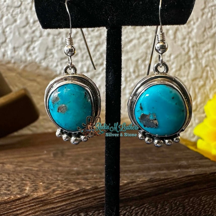 Sterling Silver and Turquoise Danfle Earrings by Renell Perry - Native American Jewelry Renell Perry