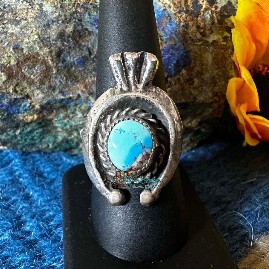 Sterling Silver and Turquoise Naja Ring by Delbert Arviso - Native American Jewelry Delbert Arviso