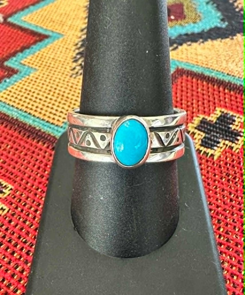 Sterling Silver and Turquoise Solitaire Size 9.25 Ring by Landon Secatero - Native American Jewelry Landon Secatero