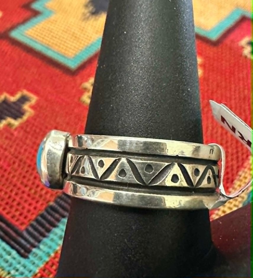 Sterling Silver and Turquoise Solitaire Size 9.25 Ring by Landon Secatero - Native American Jewelry Landon Secatero