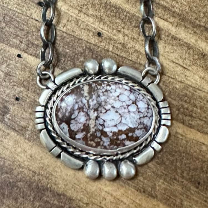 Sterling Silver and Wild Horse Navajo Necklace by LK - Native American Jewelry LK