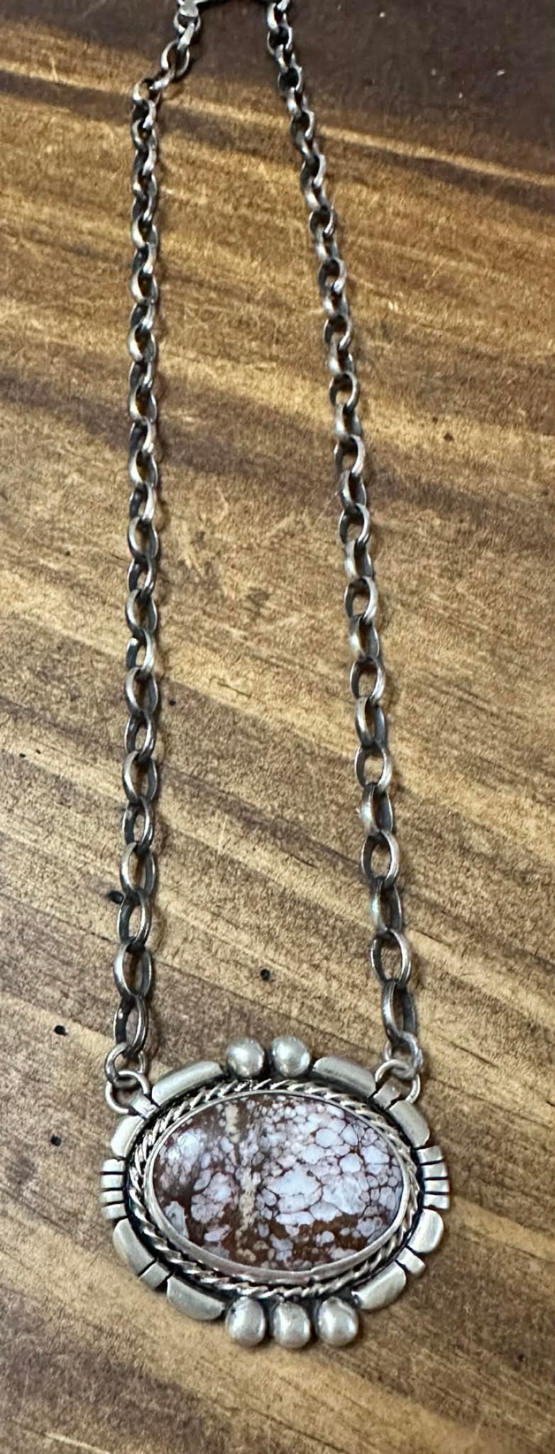 Sterling Silver and Wild Horse Navajo Necklace by LK - Native American Jewelry LK