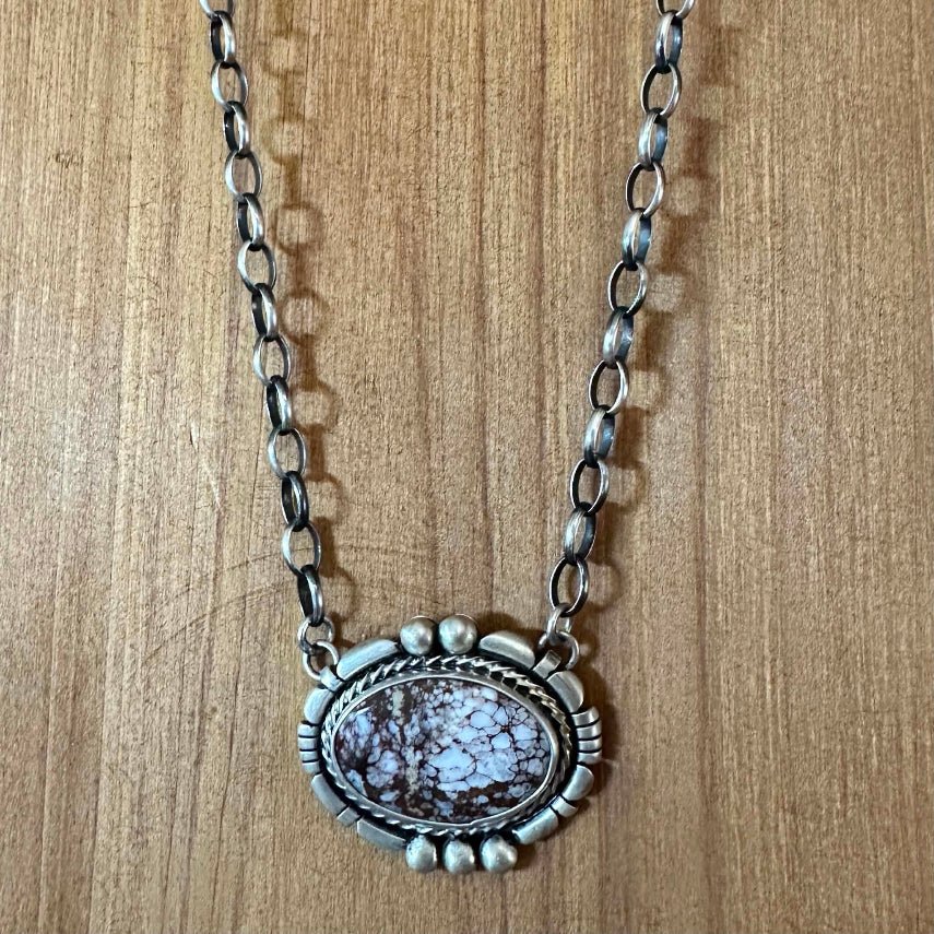 Sterling Silver and Wild Horse Navajo Necklace by LK - Native American Jewelry LK